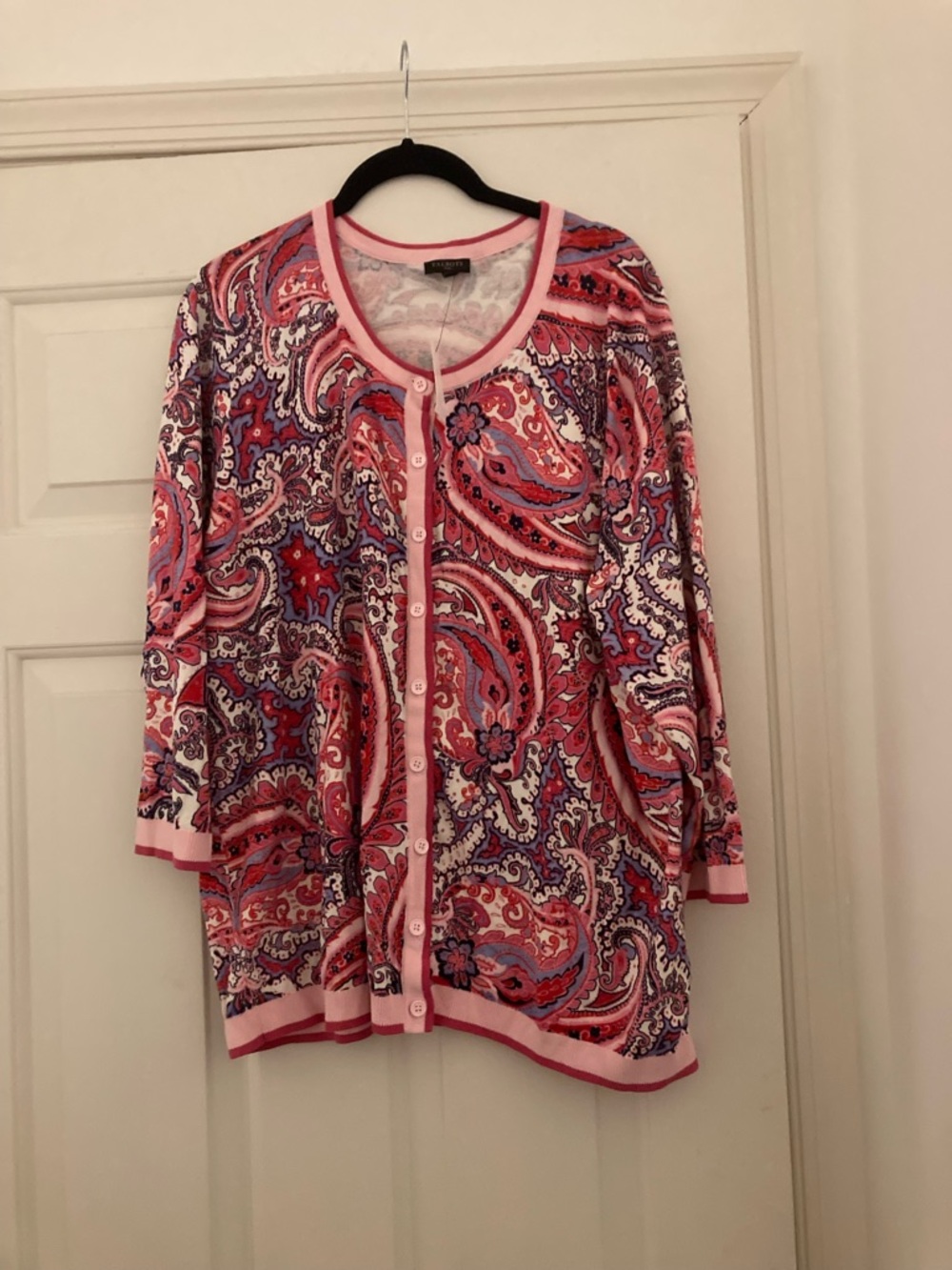 NWT Talbots Pink Paisley Knit Cardigan with Multicolor Floral Motif